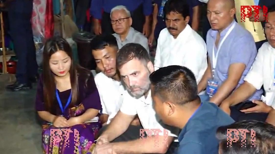 <div class="paragraphs"><p>Rahul Gandhi in relief camps in Manipur's Churachandpur.&nbsp;</p></div>